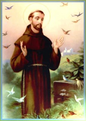 painting of St. Francis of Assisi surrounded by birdsi surrounded